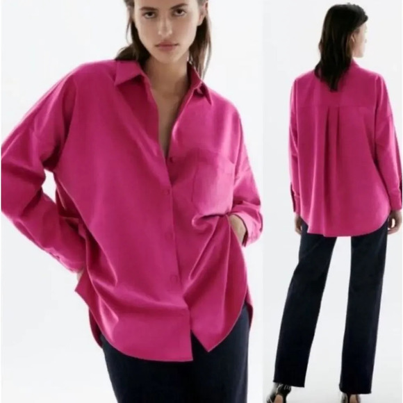 Zara Pink Corduroy Shirt Jacket Size Small - Picture 2 of 10